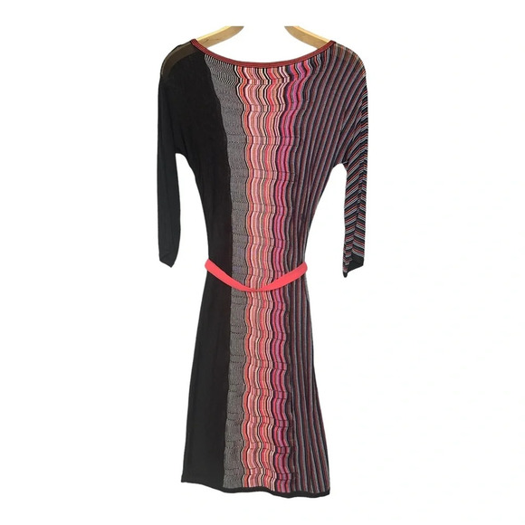Trina Turk Dress Black Pink Orange Stripped Knit 3/4 Sleeve Midi Dress Sz: S/P - Picture 5 of 8
